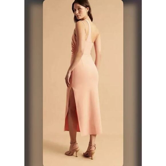 Abercrombie & Fitch Women's Pink Asymmetrical Ruched Midi Dress Size Large - Picture 5 of 11